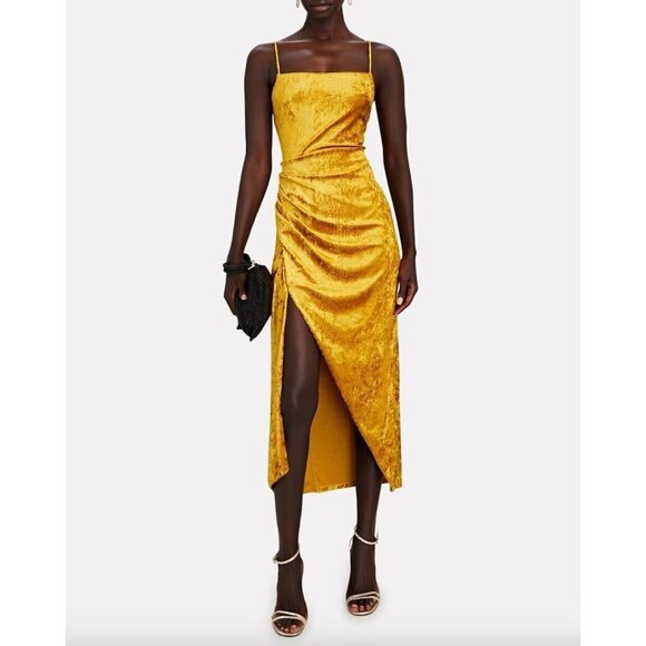 SAYLOR Dresses & Skirts - Saylor Cydney Velvet Snakeskin Midi Dress Yellow Womens Size XS